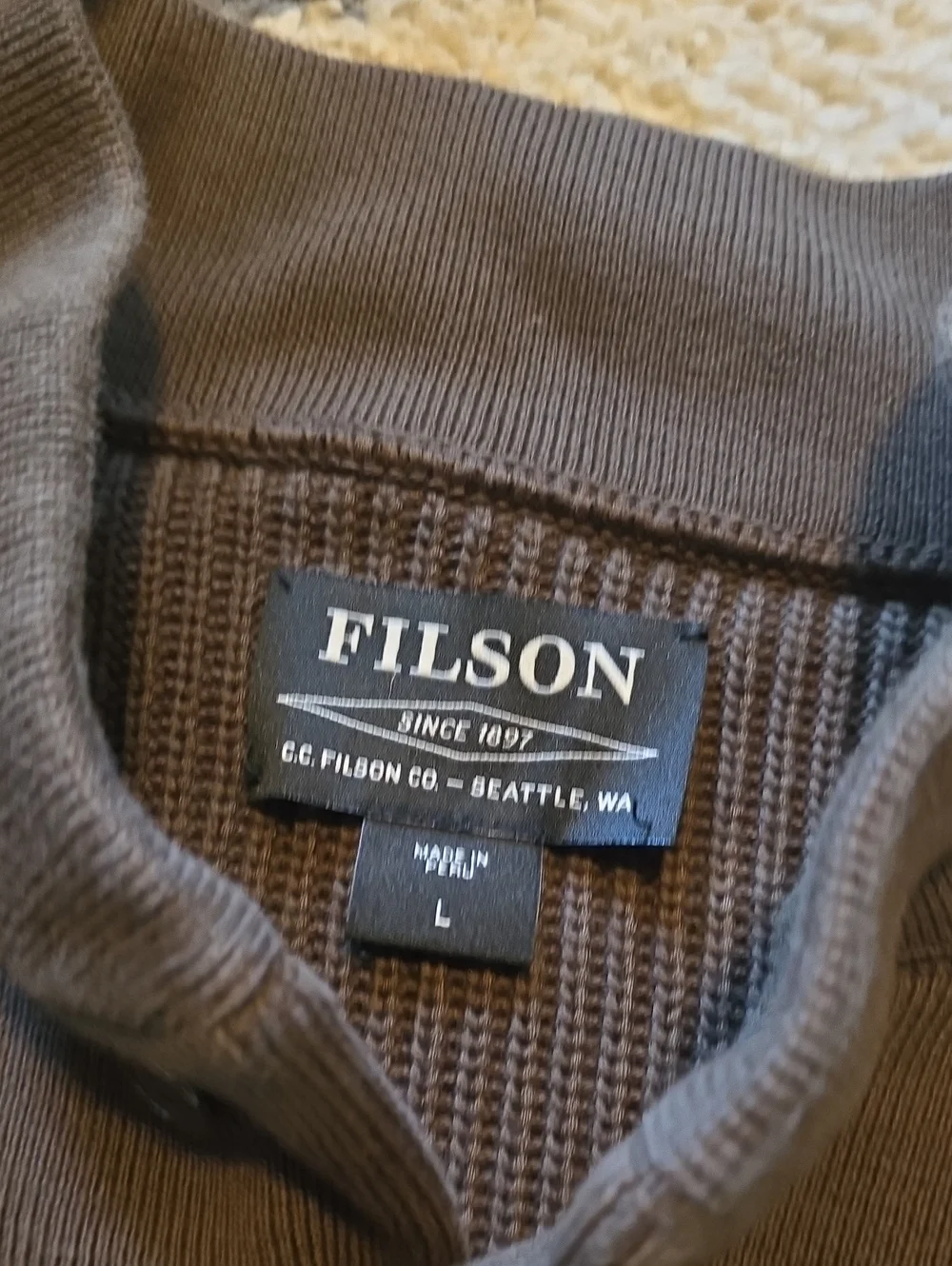 Filson Dark Brown Ribbed Button-Neck Turtleneck Sweater